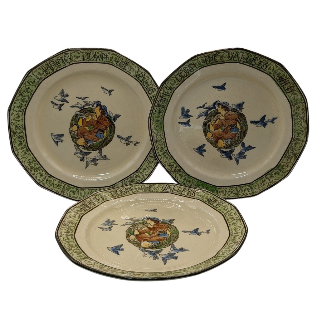 Antique Royal Doulton Plates‎ Piping Down The Valleys Wild 1911 Set of Three SEE